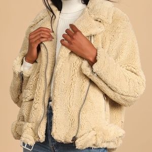 Free People So Cozy Slouchy Sherpa Moto Jacket Marzipan